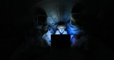 boy playing at laptop inside room