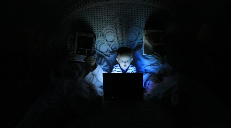 boy playing at laptop inside room